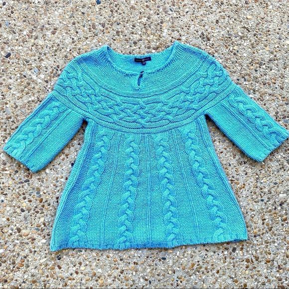 Gap Celtic Cable Knit Wool Blend 3/4 Sleeve Blue Sweater Size XS - Picture 1 of 9